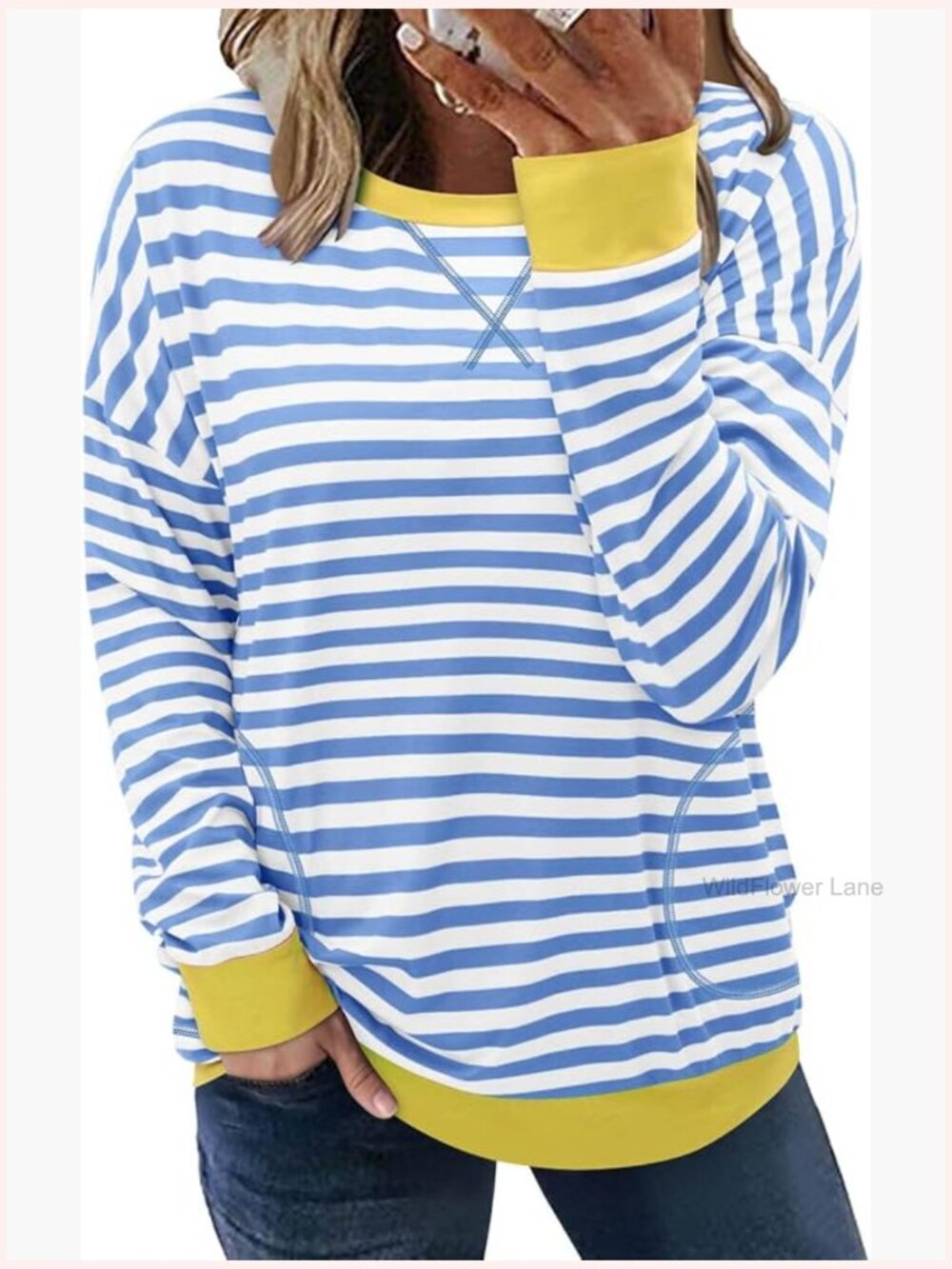 Women's Long Sleeve Crewneck Tunic with Pockets Loose Fit Casual Top